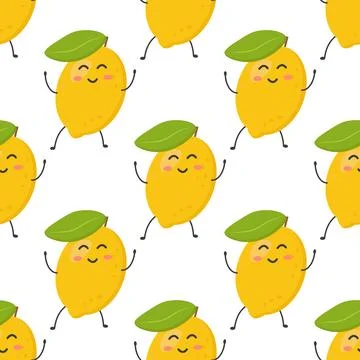 Seamless pattern of cute colorful yellow lemons. Stock Illustration
