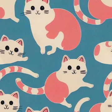 Seamless pattern with cute colourful Kittens. Creative childish texture. Illustrazione stock