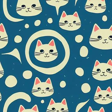 Seamless pattern with cute colourful Kittens. Creative childish texture. 스톡 일러스트