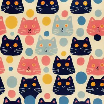 Seamless pattern with cute colourful Kittens. Creative childish texture. Illustrazione stock