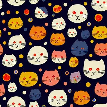 Seamless pattern with cute colourful Kittens. Creative childish texture. Stock Illustration