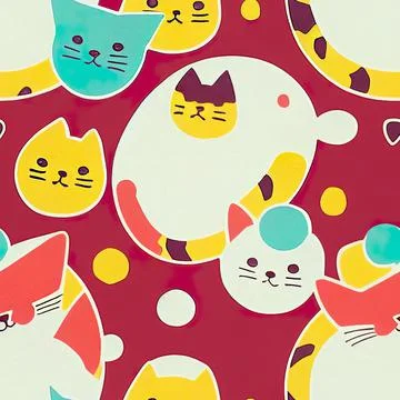 Seamless pattern with cute colourful Kittens. Creative childish texture. Illustrazione stock