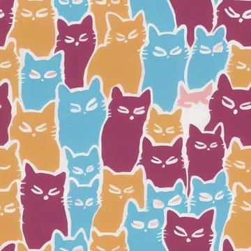 Seamless pattern with cute colourful Kittens. Creative childish texture. Stock Illustration