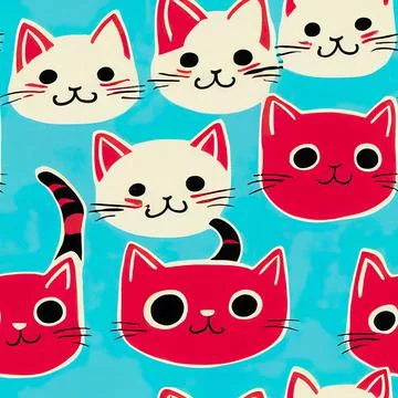 Seamless pattern with cute colourful Kittens. Creative childish texture. Illustrazione stock