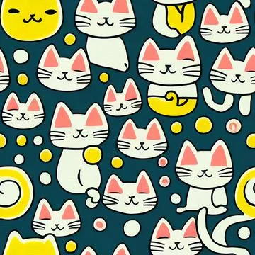 Seamless pattern with cute colourful Kittens. Creative childish texture. Illustrazione stock