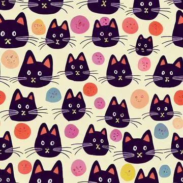 Seamless pattern with cute colourful Kittens. Creative childish texture. イラスト素材