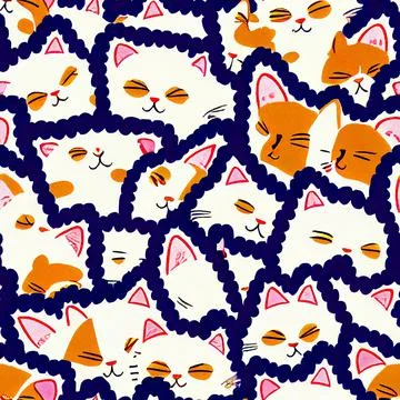 Seamless pattern with cute colourful Kittens. Creative childish texture. イラスト素材