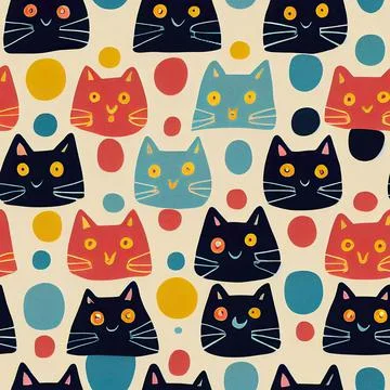 Seamless pattern with cute colourful Kittens. Creative childish texture. Illustrazione stock