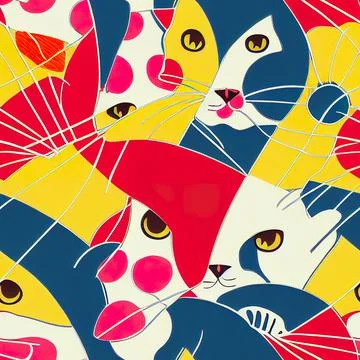 Seamless pattern with cute colourful Kittens. Creative childish texture. Illustrazione stock