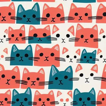 Seamless pattern with cute colourful Kittens. Creative childish texture. 스톡 일러스트