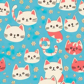 Seamless pattern with cute colourful Kittens. Creative childish texture. イラスト素材