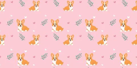 Seamless pattern cute corgi dog on light pink background Stock Illustration