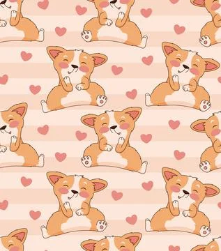 Seamless pattern with cute corgi dogs and hearts イラスト素材