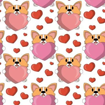Seamless pattern with cute Corgi with heart Stock Illustration