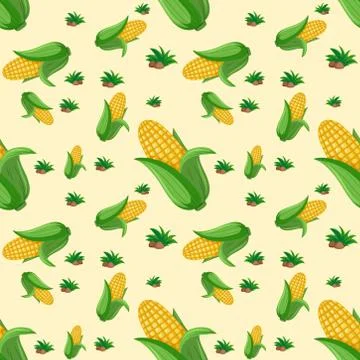 Seamless pattern with cute corn on yellow background Stock Illustration