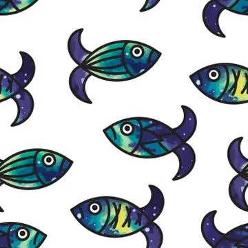 Seamless pattern with cute cosmic fishes Stock Illustration