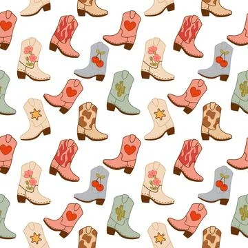 Seamless pattern with cute cowboy boots Illustrazione stock
