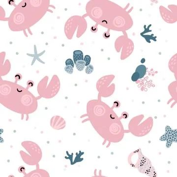 Seamless pattern with cute crabs Stock Illustration