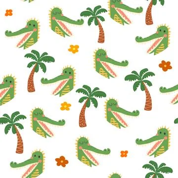 Seamless pattern with cute crocodile animal faces. Illustration in boho style Stockillustratie