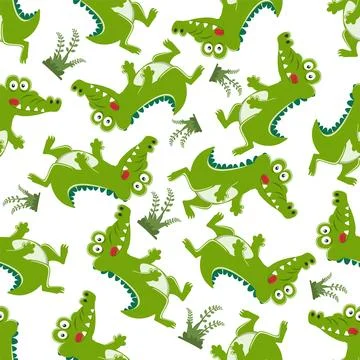 Seamless pattern of cute crocodile kid. Funny vector illustration. Stock Illustration