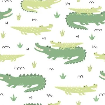 Seamless pattern with cute crocodiles Stock Illustration