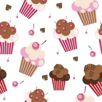 Seamless Pattern with Cute Cupcakes, Illustration 스톡 일러스트