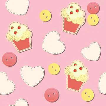 Seamless pattern with cute cupcakes. Raster version. Illustrazione stock