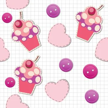 Seamless pattern with cute cupcakes. Raster version. Stock Illustration