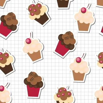 Seamless pattern with cute cupcakes. Raster version. Illustrazione stock