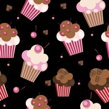 Seamless Pattern with Cute Cupcakes, Vector Illustration Illustrazione stock
