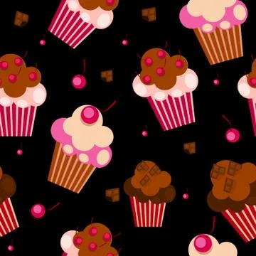 Seamless Pattern with Cute Cupcakes, Vector Illustration 库存插图