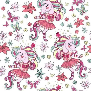 Seamless pattern with cute dancing unicorn ballerina Illustrazione stock