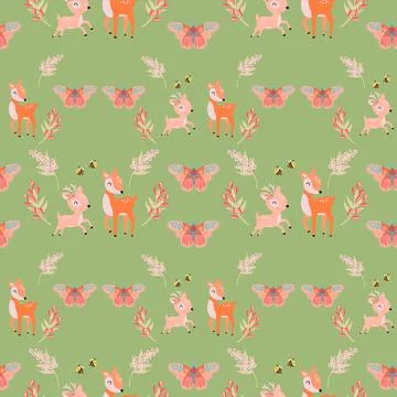 Seamless pattern with cute deer and flowers Illustrazione stock