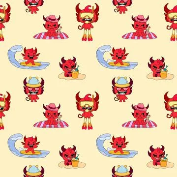 Seamless pattern with cute devil characters Stock-Illustration