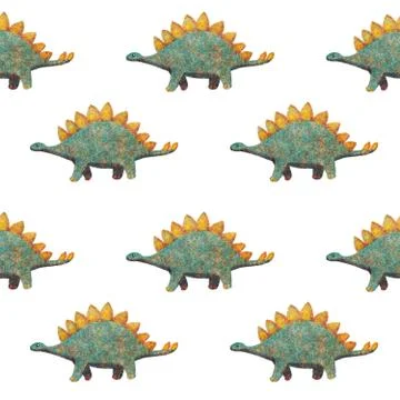 Seamless Pattern Cute Dinosaurs with blue stegosaurus Stock Illustration