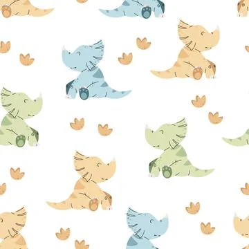Seamless pattern with cute dinosaurs in flat style. Repeating background wi.. Stock Illustration