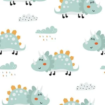 Seamless pattern with cute dinosaurs. Illustrazione stock