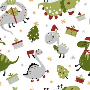 Seamless pattern with cute dinosaurs. Stock Illustration