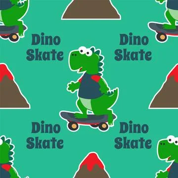 Seamless pattern with cute dinosaurs on  skate board, For fabric textile Stock Illustration