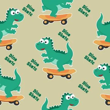 Seamless pattern with cute dinosaurs on  skate board, For fabric textile Stock Illustration