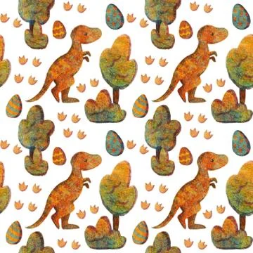 Seamless pattern Cute Dinosaurs Tyrannosaur with eggs Stock Illustration