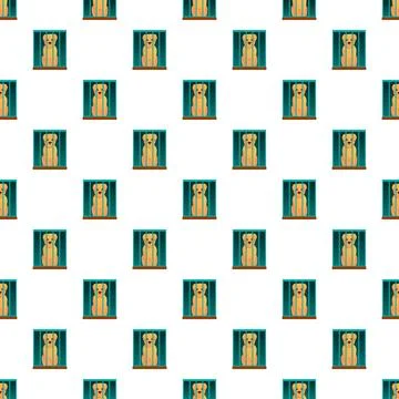 Seamless pattern of cute dog in shelter cage design Stock Illustration