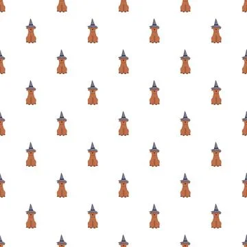 Seamless pattern with a cute dog wearing a witch hat Stock Illustration