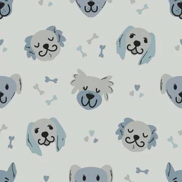 Seamless pattern cute doggies with bones and heart Stock Illustration