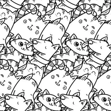 Seamless pattern with cute domestic animals. Kawaii doodle pets Stock Illustration
