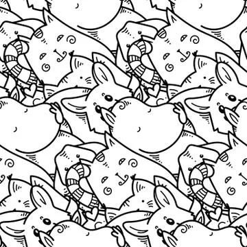 Seamless pattern with cute domestic animals. Kawaii doodle pets イラスト素材