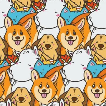 Seamless pattern with cute domestic animals. Kawaii doodle pets Stock Illustration