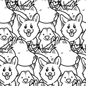 Seamless pattern with cute domestic animals. Kawaii doodle pets イラスト素材
