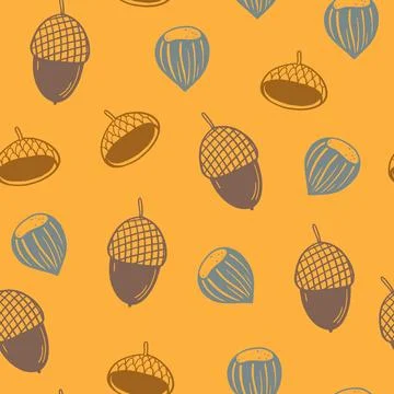 Seamless pattern with cute doodle acorns in earthy warm tones. Hand-drawn v.. Stock Illustration