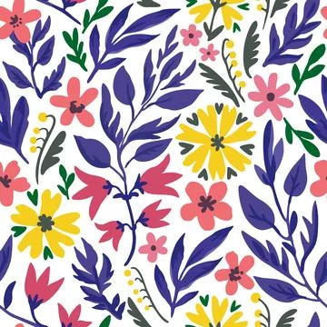 Seamless pattern with cute doodle floral elements. Vector hand-drawn Stock Illustration